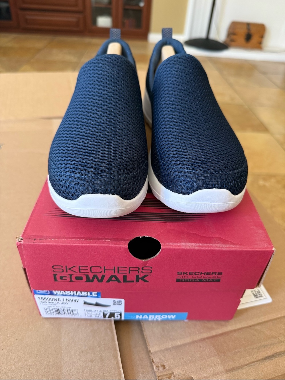 Skechers Slip-On Mesh Sneakers - Navy and White